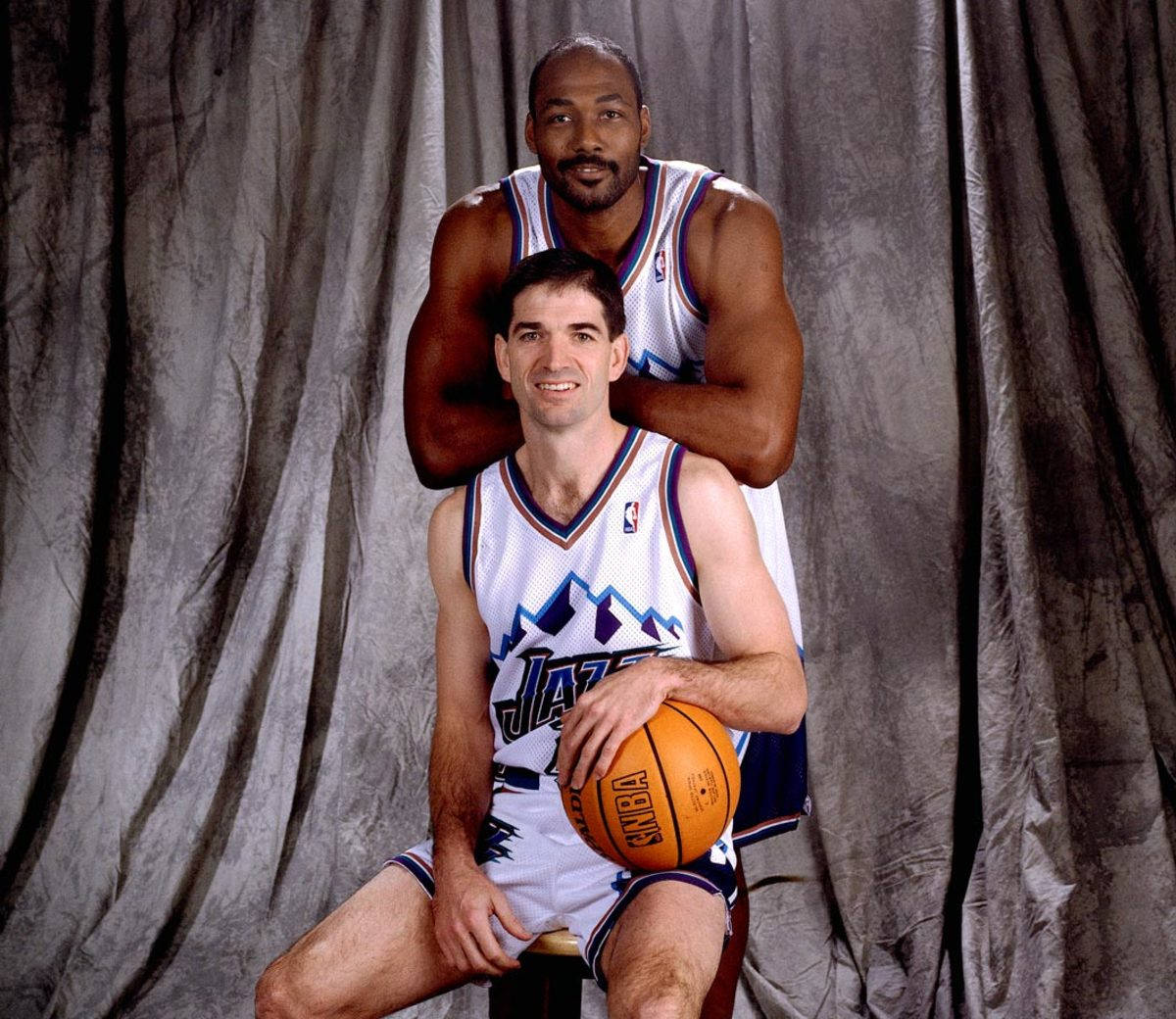 John Stockton And Karl Malone Taking A Picture Wallpaper