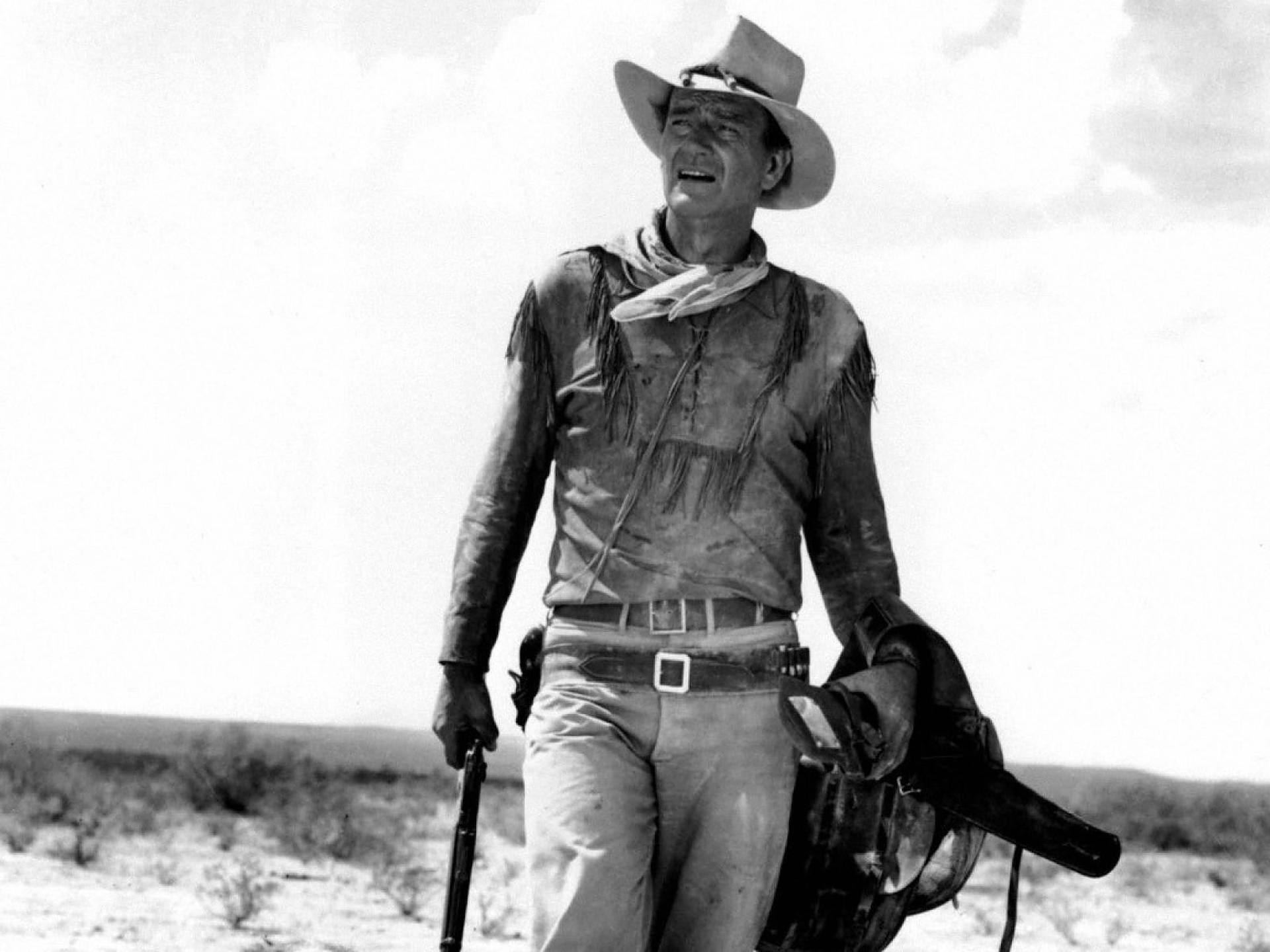 Retratoen Blanco Y Negro De John Wayne. Fondo de pantalla