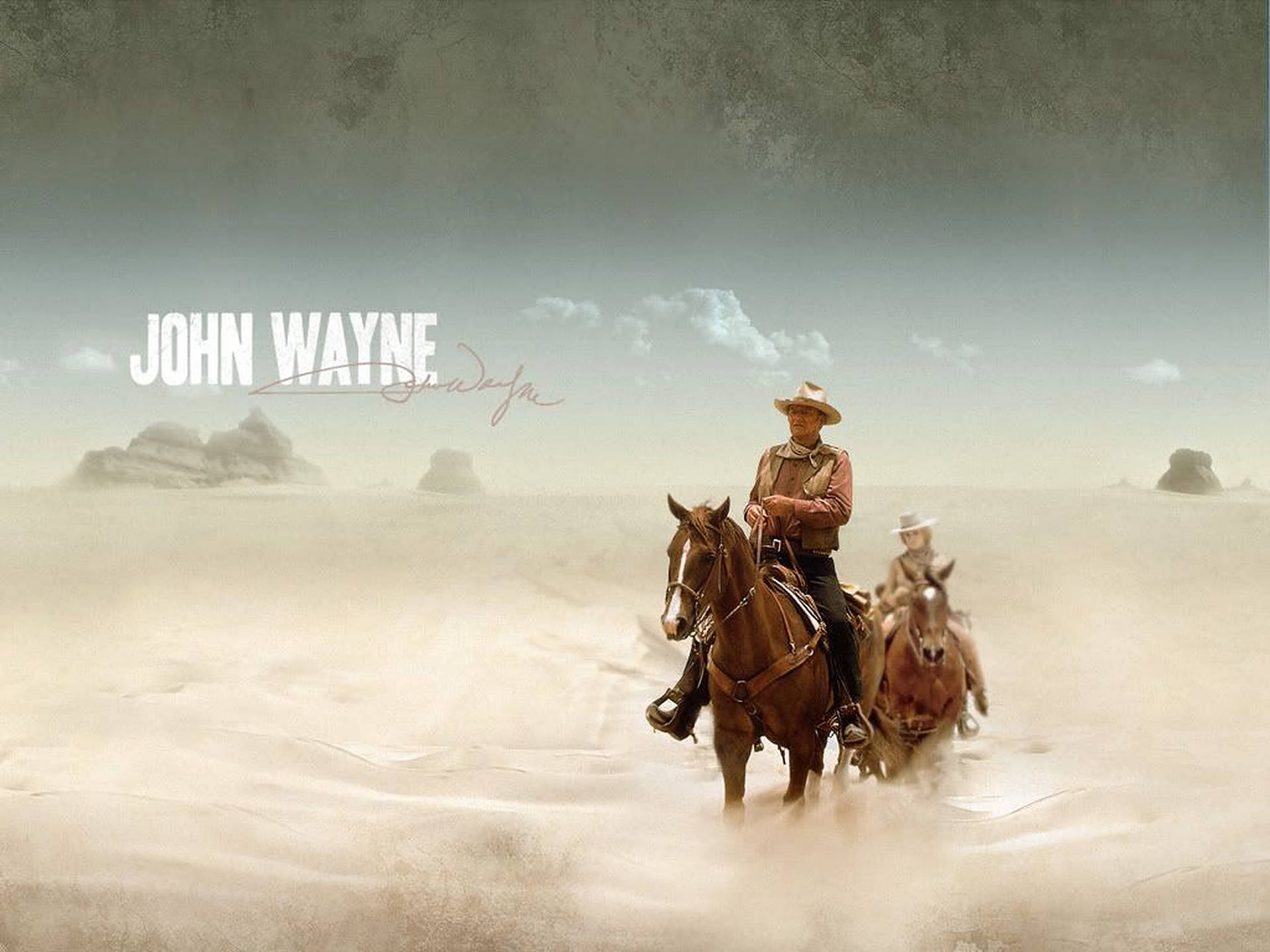 John Wayne Two Horses Wallpaper