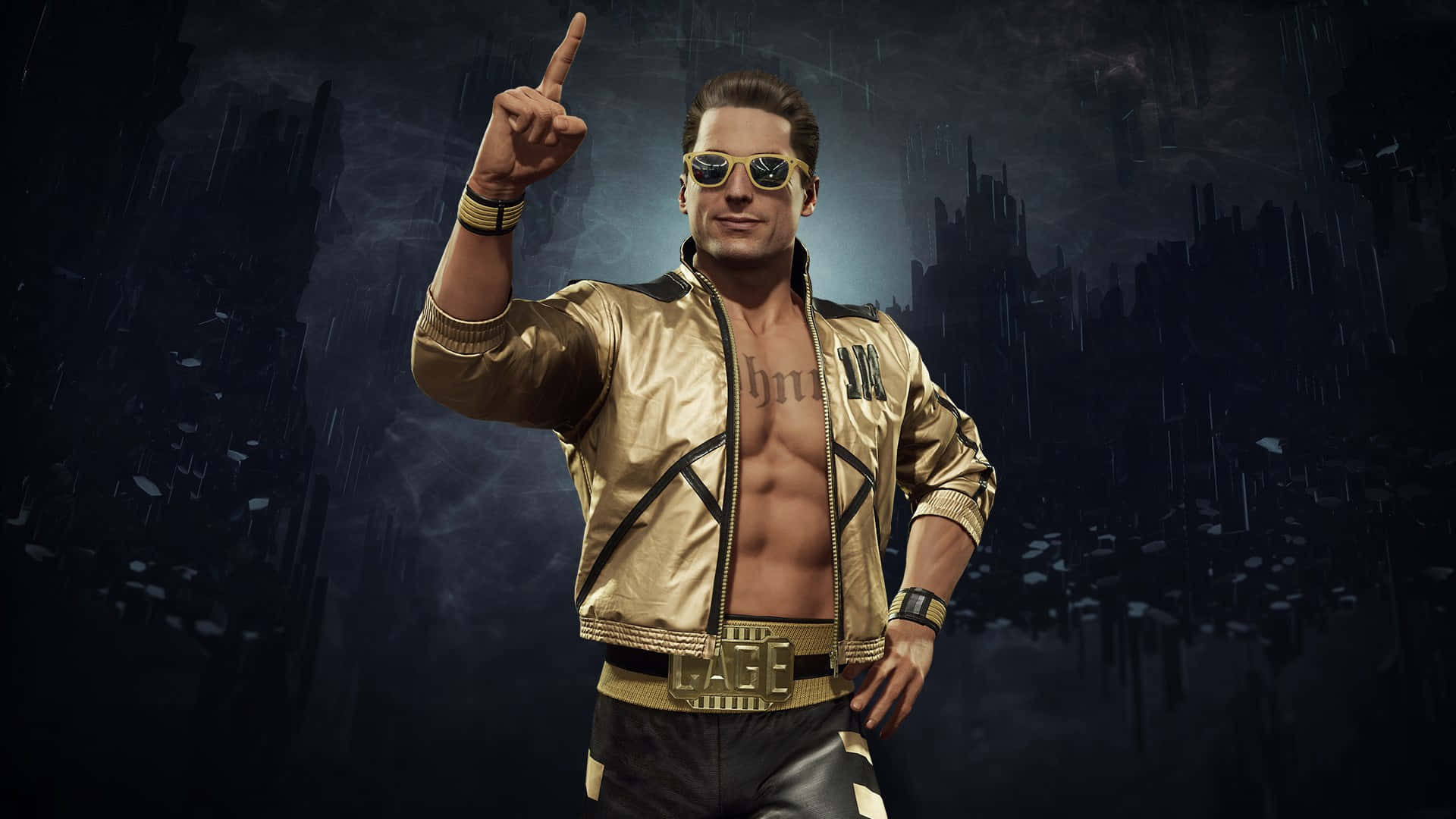 Johnny Cage, the iconic martial artist from Mortal Kombat, striking a winning pose. Wallpaper