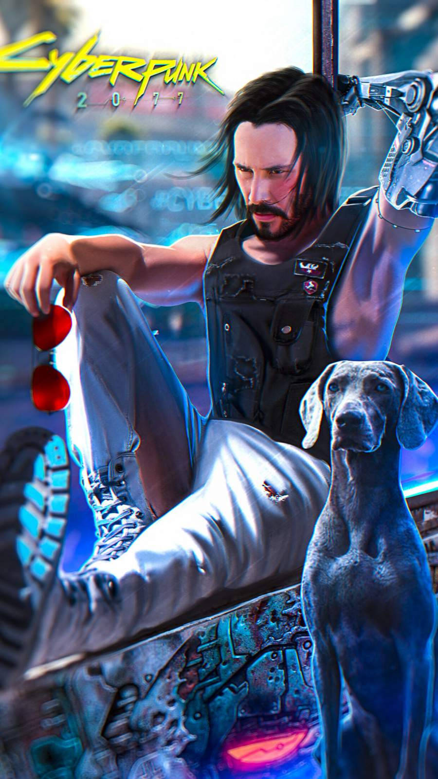 Johnny Silverhand Vest Cyberpunk iPhone X tapeter. Wallpaper