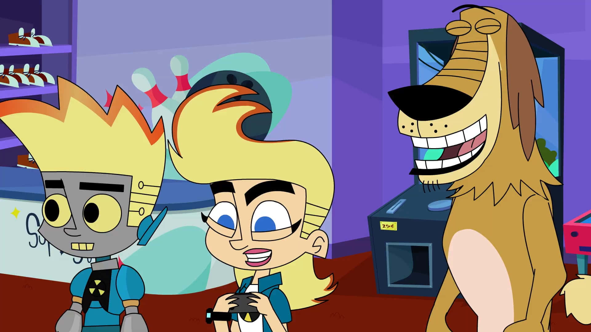 Johnny Test, Dukey, and sisters Susan and Mary in their action-packed laboratory. Wallpaper