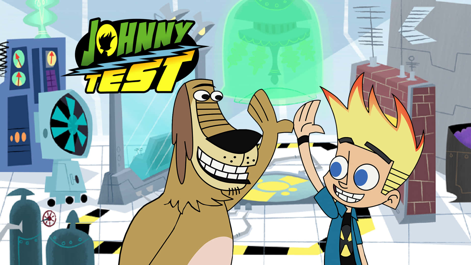 Johnnytest Adoptando Una Pose Heroica Con Dukey A Su Lado. Fondo de pantalla