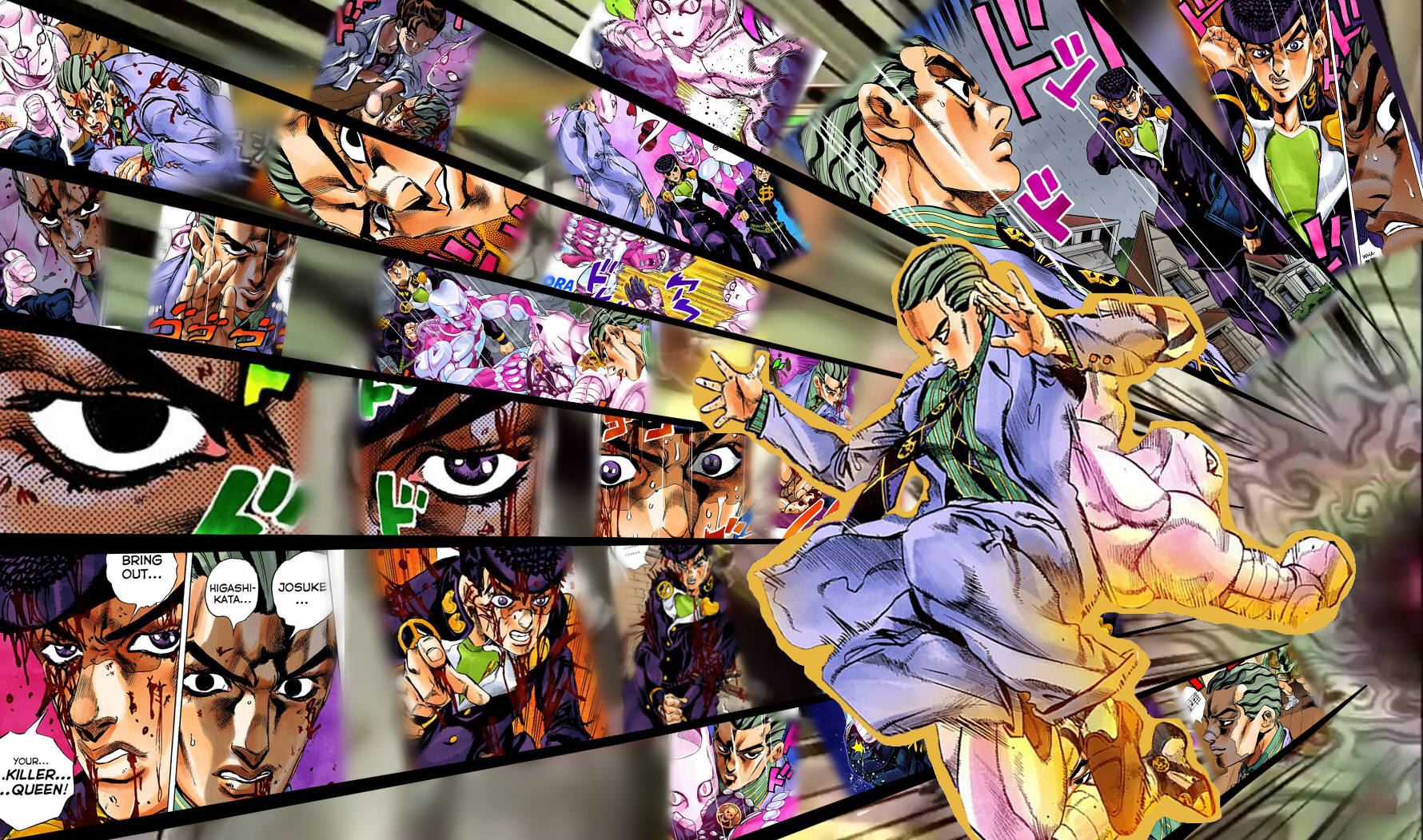 Josuke vs Kira in an epic battle from Jojo Bizarre Adventure Wallpaper