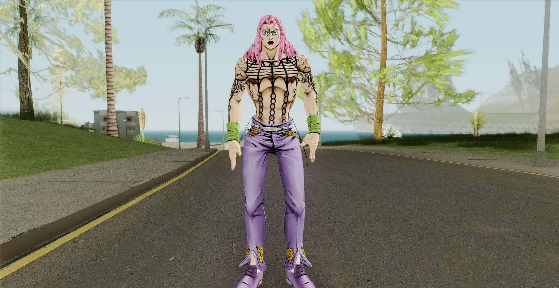 The powerful Diavolo from Jojo's Bizarre Adventure posing in front of the iconic Colosseum ruins Wallpaper
