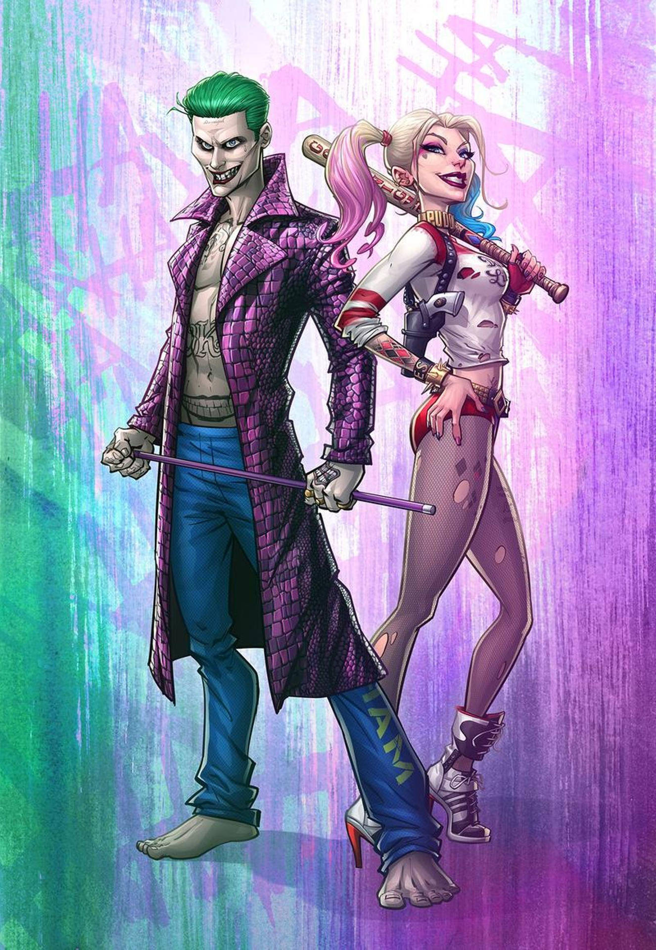 Joker And Harley Quinn Comic Style Wallpaper