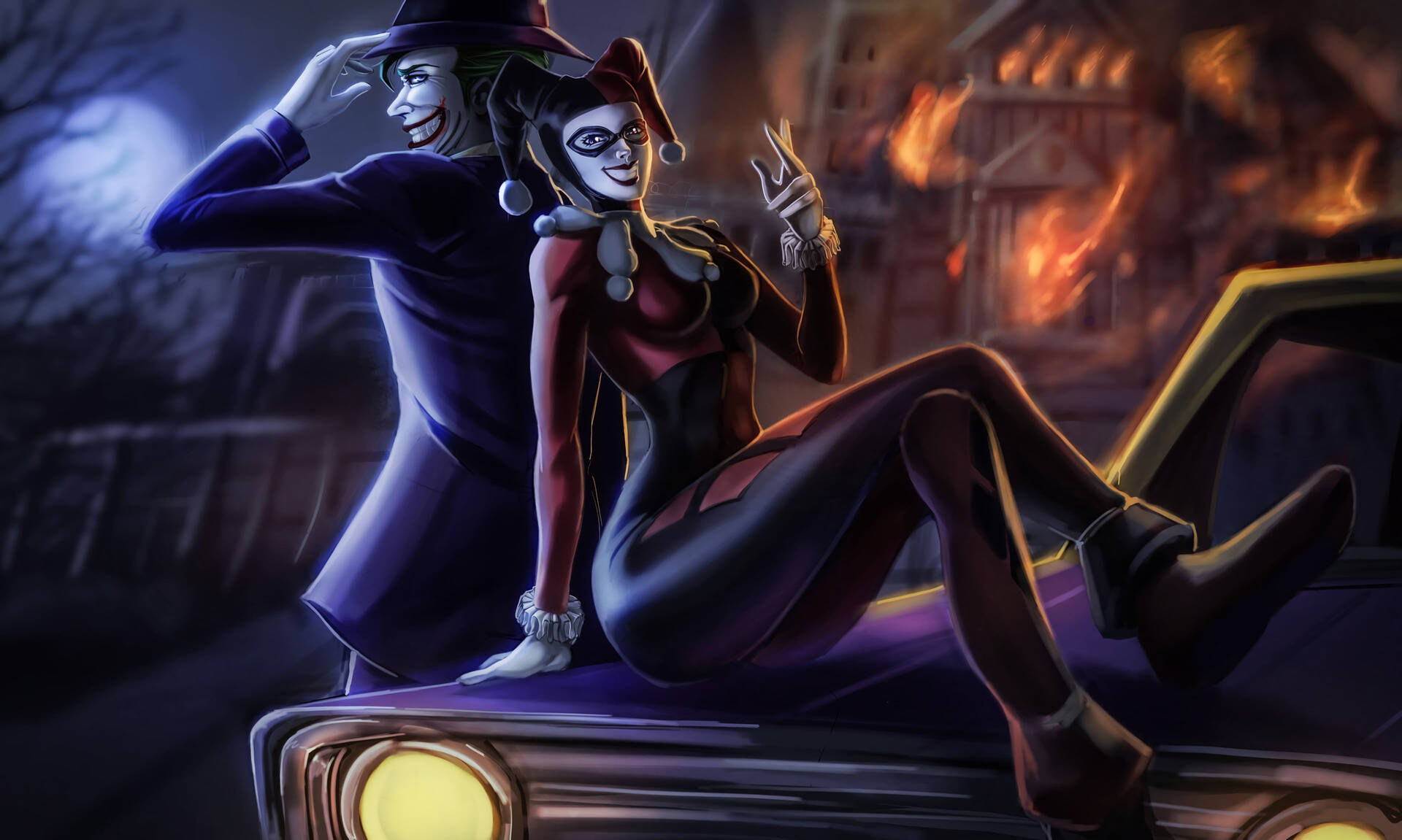 Joker And Harley Quinn Fire Wallpaper
