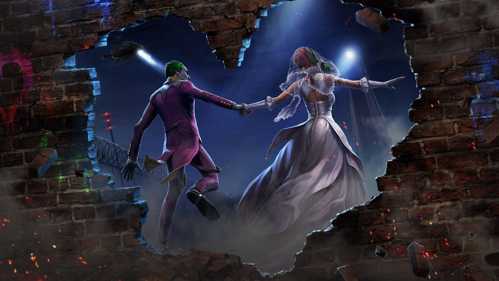 Joker And Harley Quinn Heart-shaped Hole Wallpaper