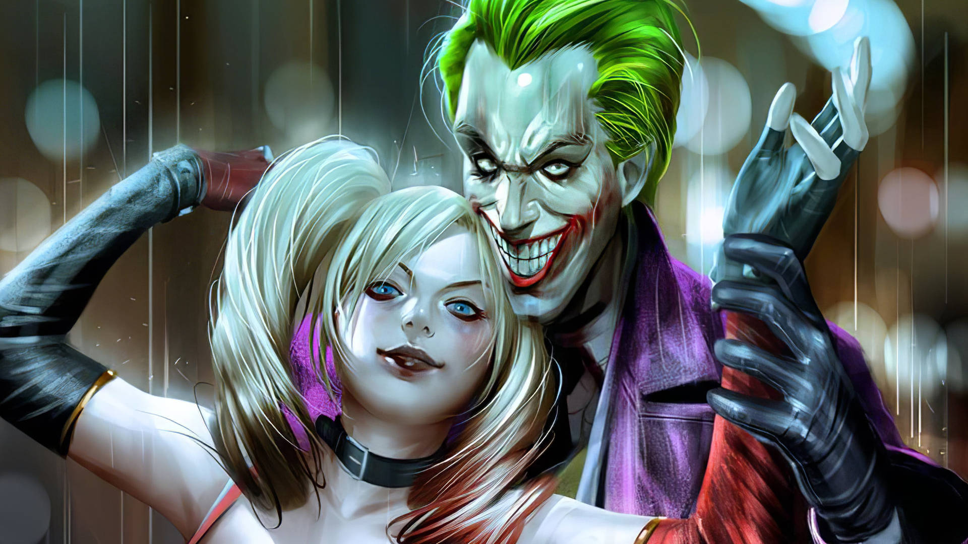 Joker And Harley Quinn Raining Wallpaper