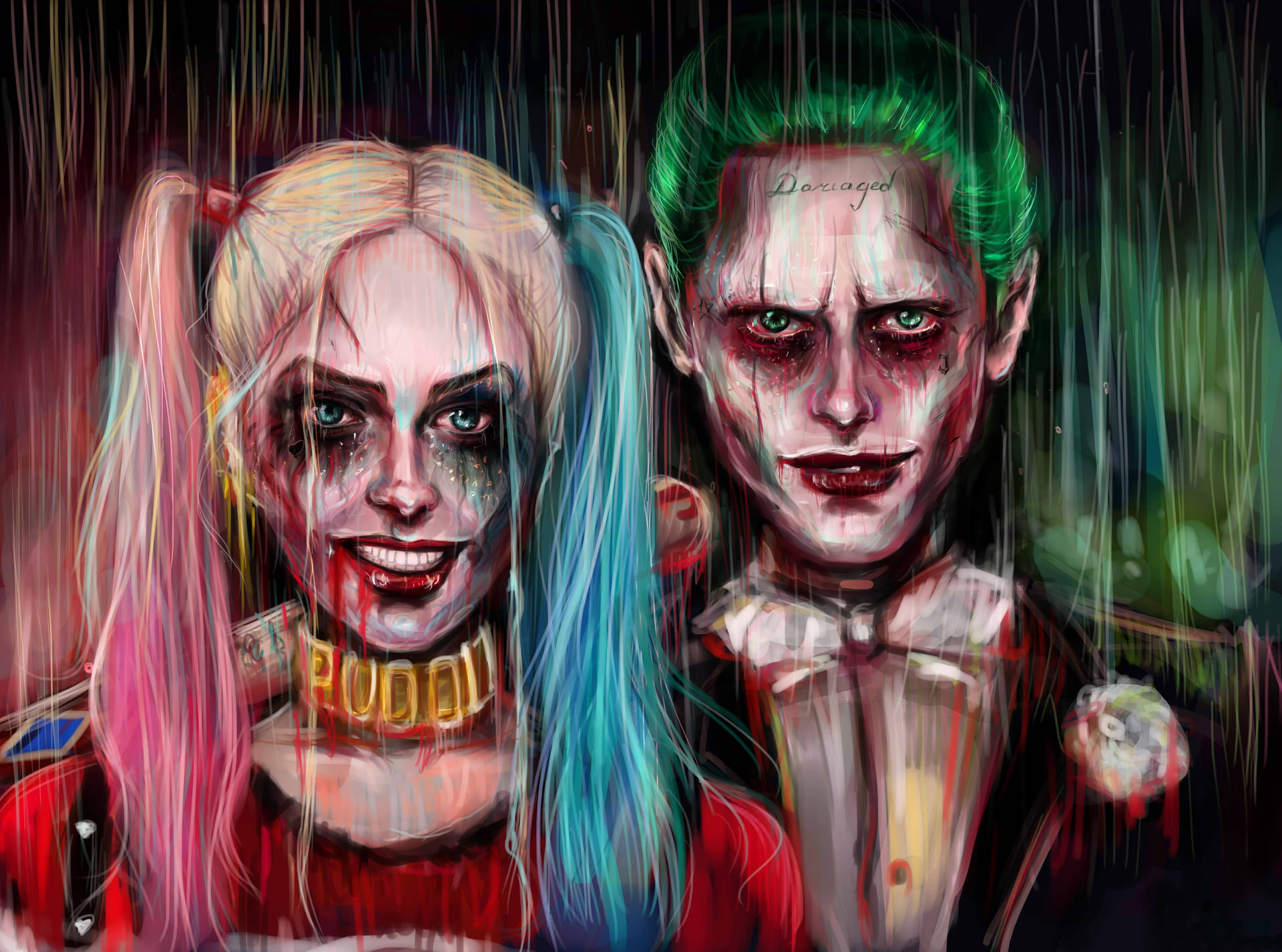 Joker And Harley Quinn Runny Colors Wallpaper