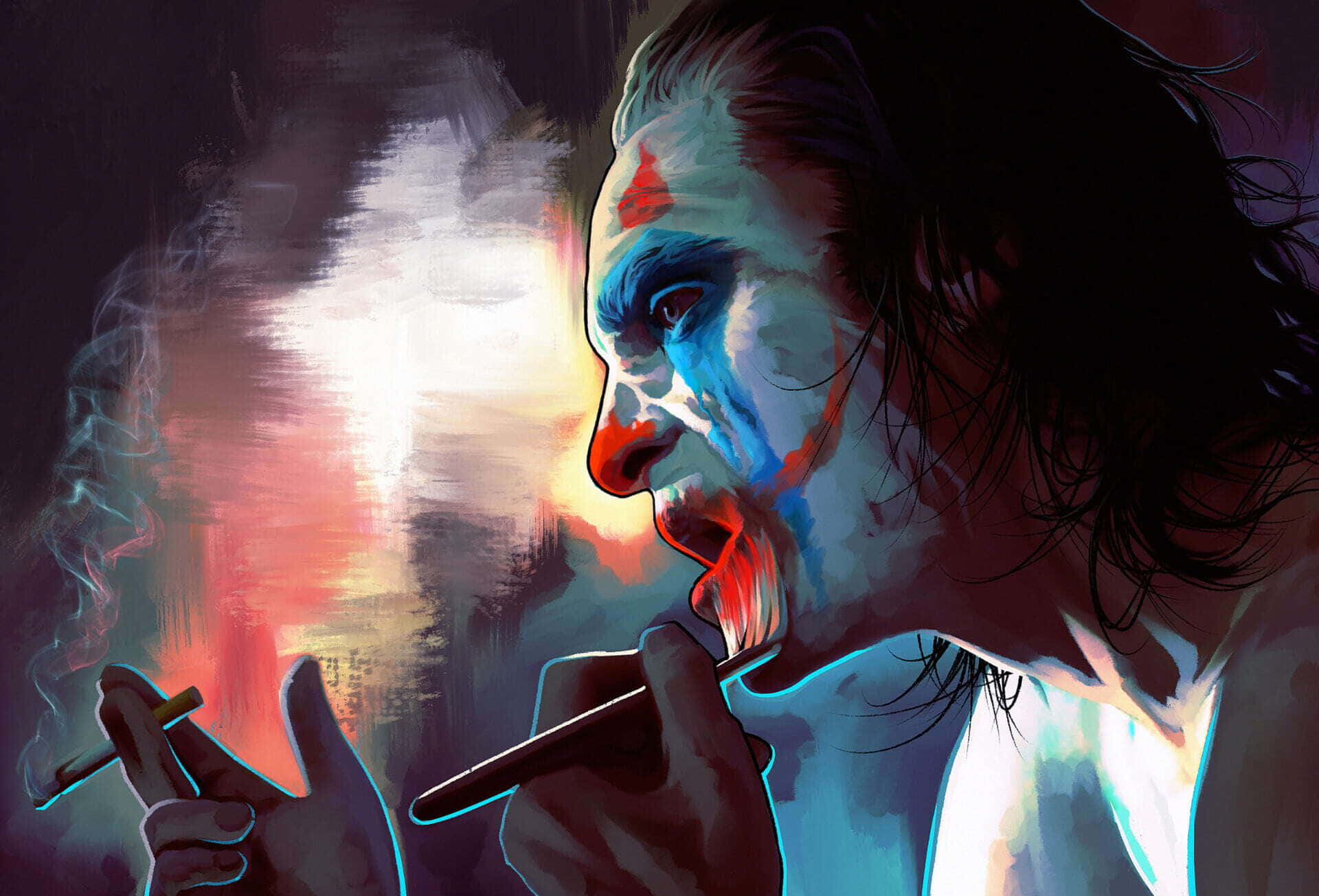 Dark Joker Art in Vibrant Colors Wallpaper