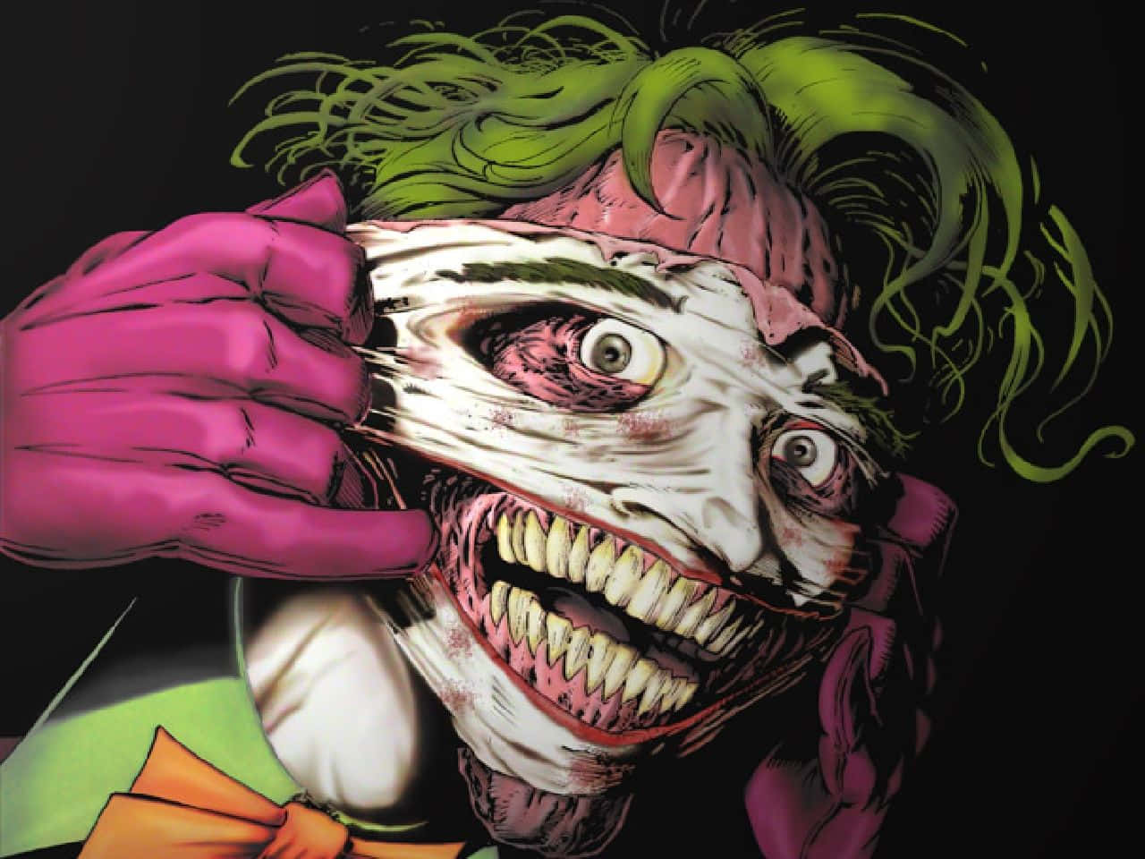 Joker's menacing grin in the world of comics Wallpaper