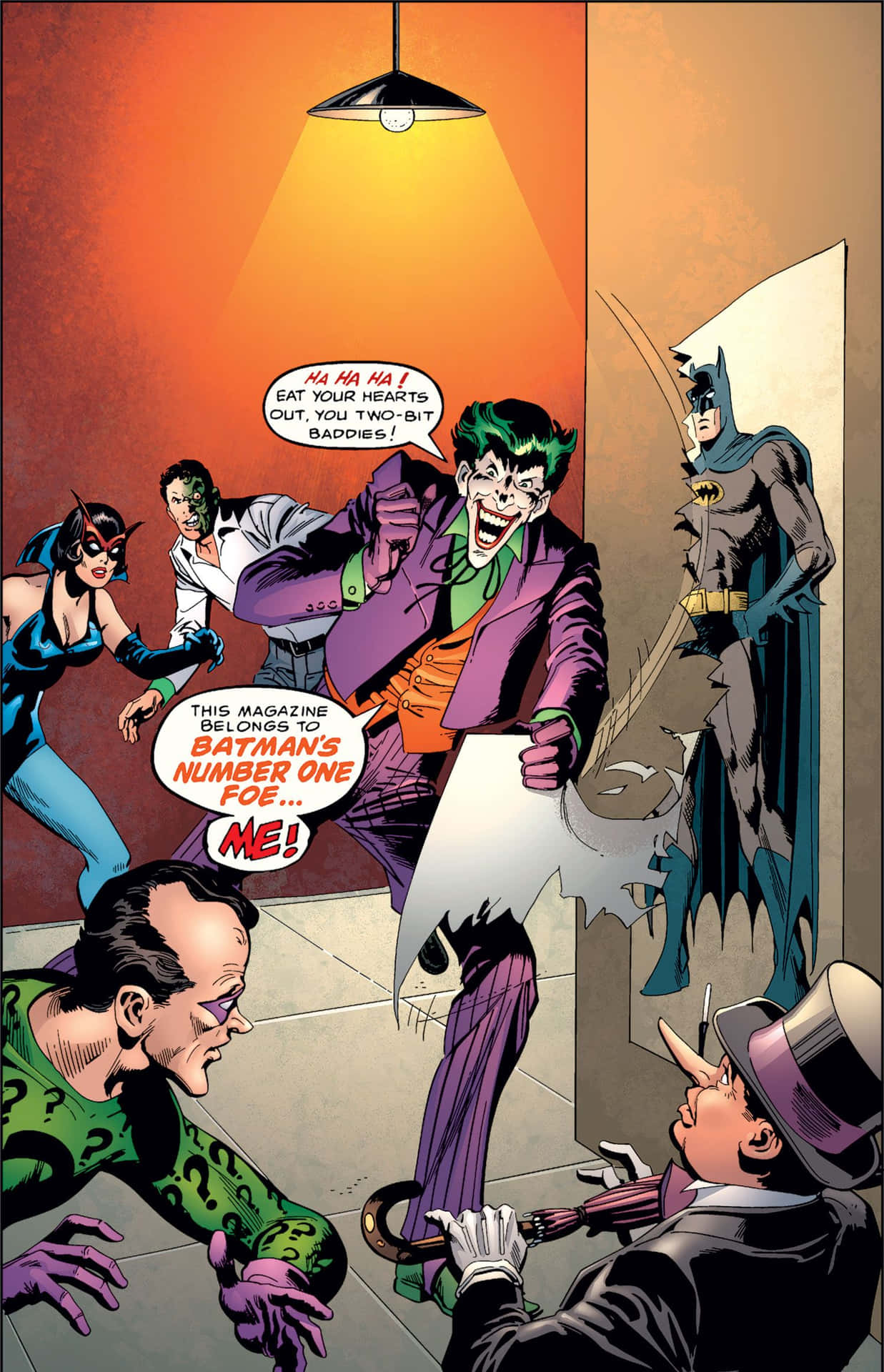 The Joker's Sinister Grin in an Iconic Comic Artwork Wallpaper