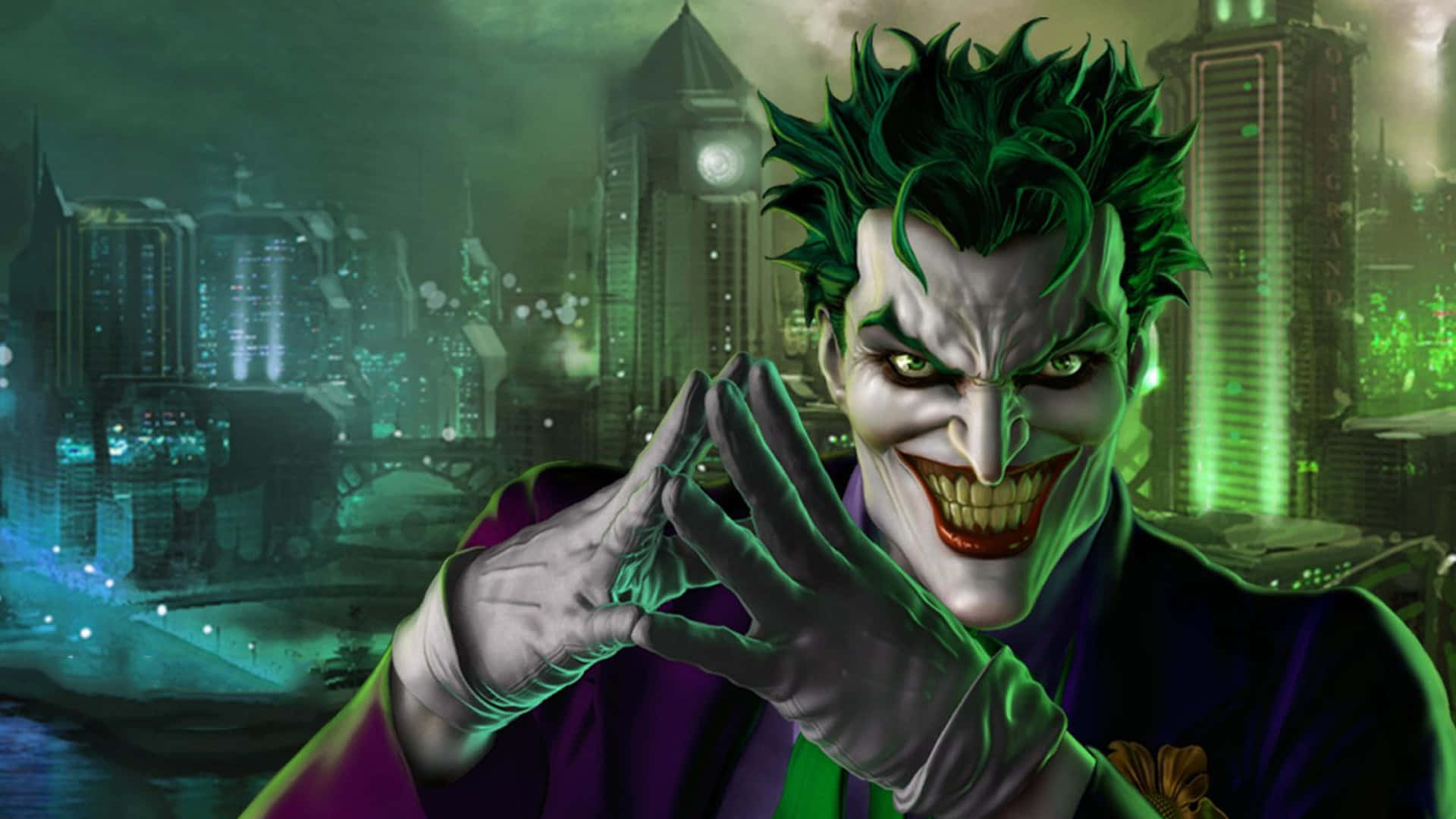 Vibrant illustration of The Joker from DC Comics Wallpaper