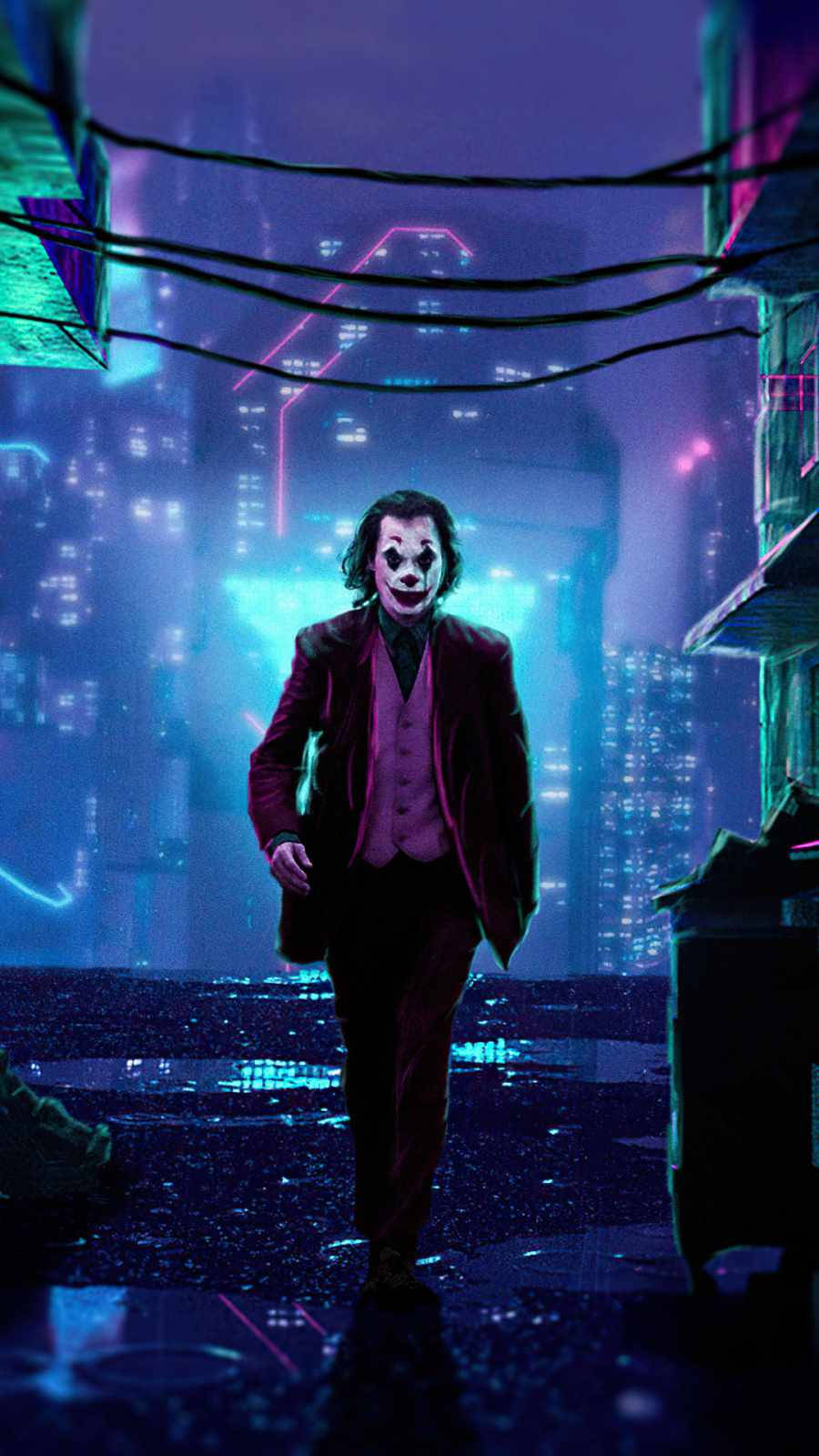 Joker Cyberpunk iPhone X Baggrund: Et ultramoderne designsimulering af en ny teknologiverden. Wallpaper