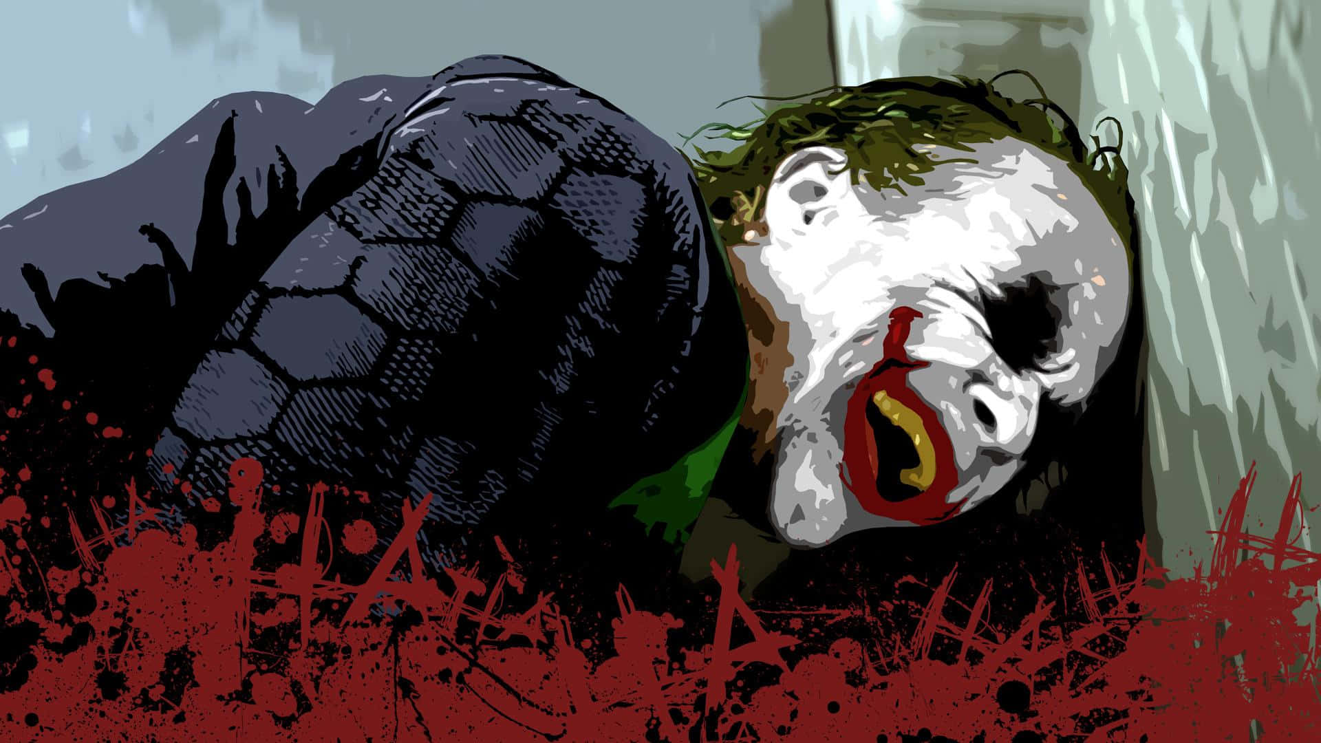Maniacal Joker Laughing in a Gripping Portrait Wallpaper