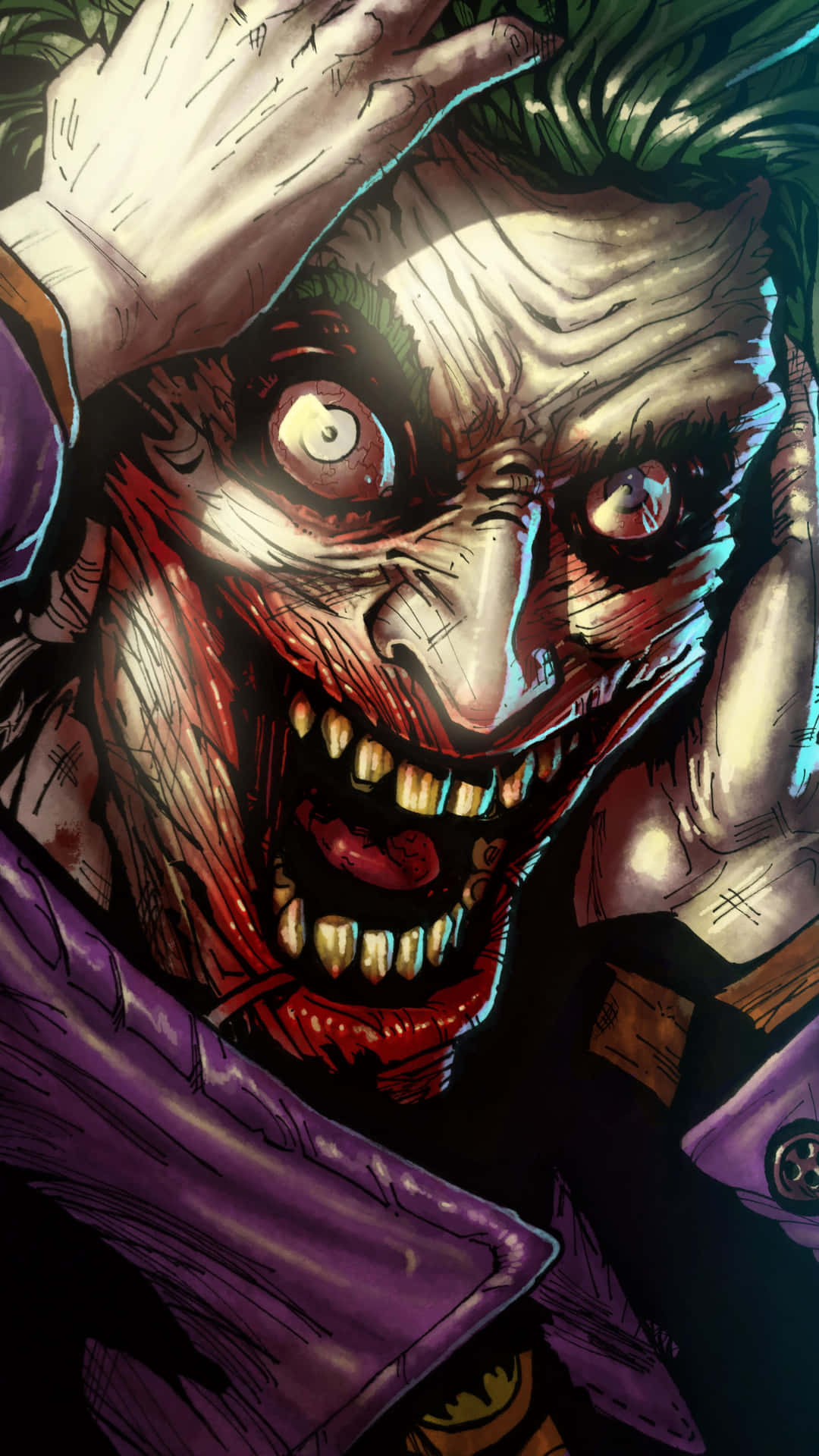 Maniacal Joker Laughing in Vibrant Colors Wallpaper