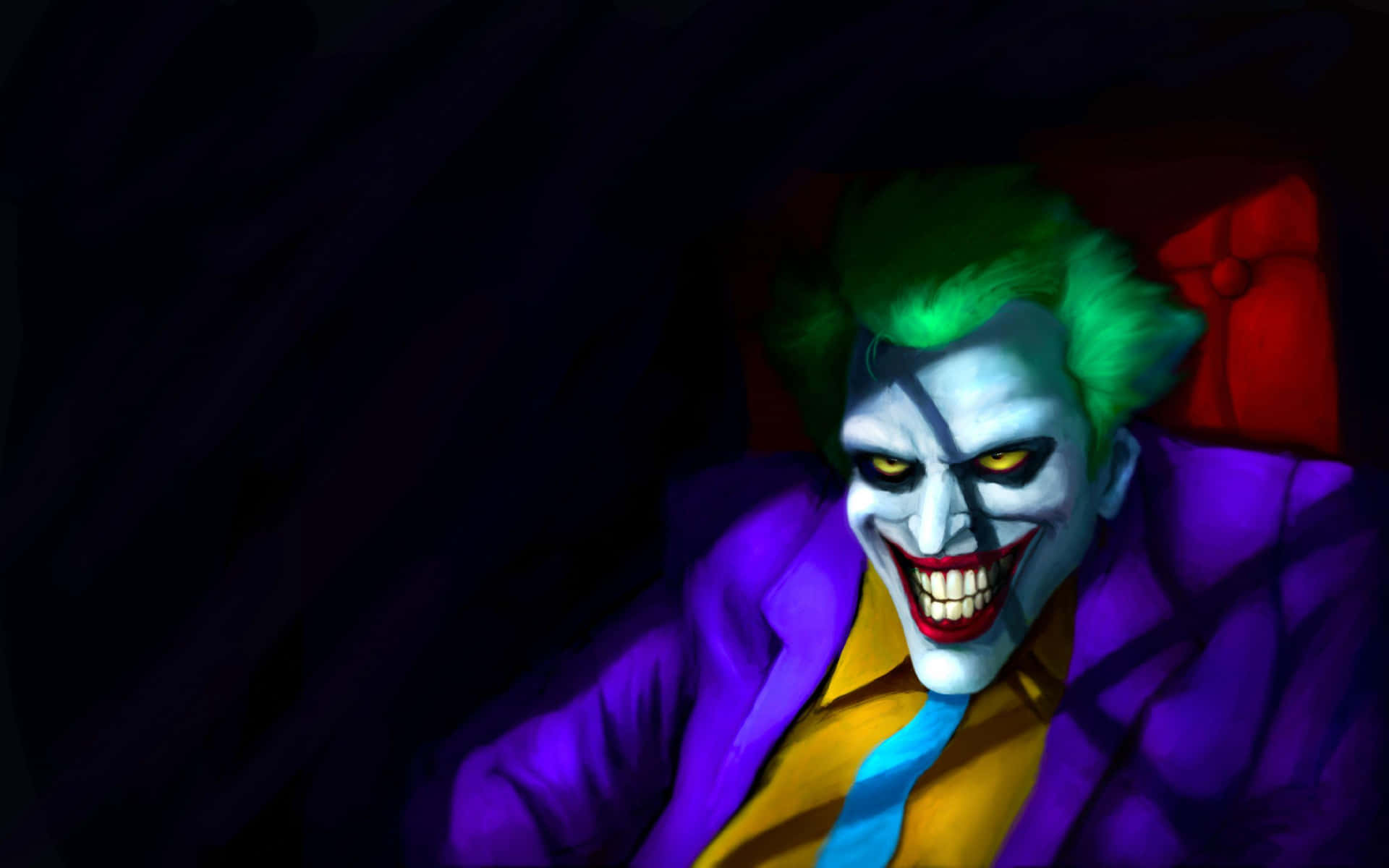 A chilling scene of Joker laughing maniacally Wallpaper