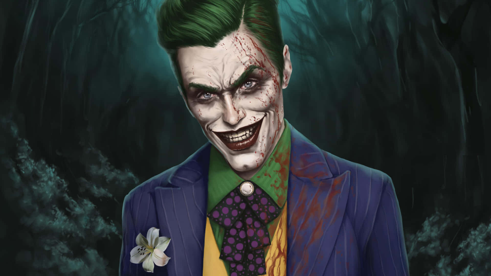 Joaquin Phoenix iført en Joker-maske Venstre Vinket tapet