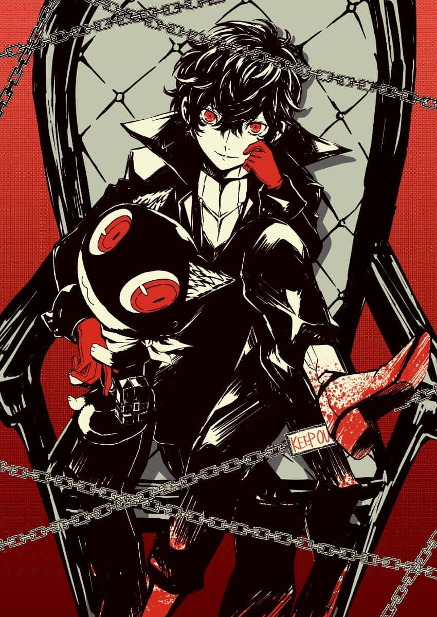 Joker Persona 5 Seated On Chair Wallpaper
