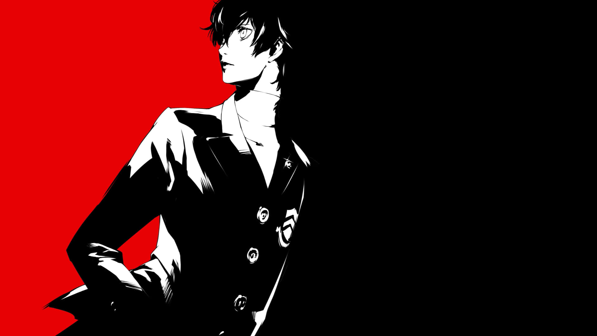 Wallpaper: Rød og sort en jakke Kostume Vægtapet af Persona 5 Joker. Wallpaper