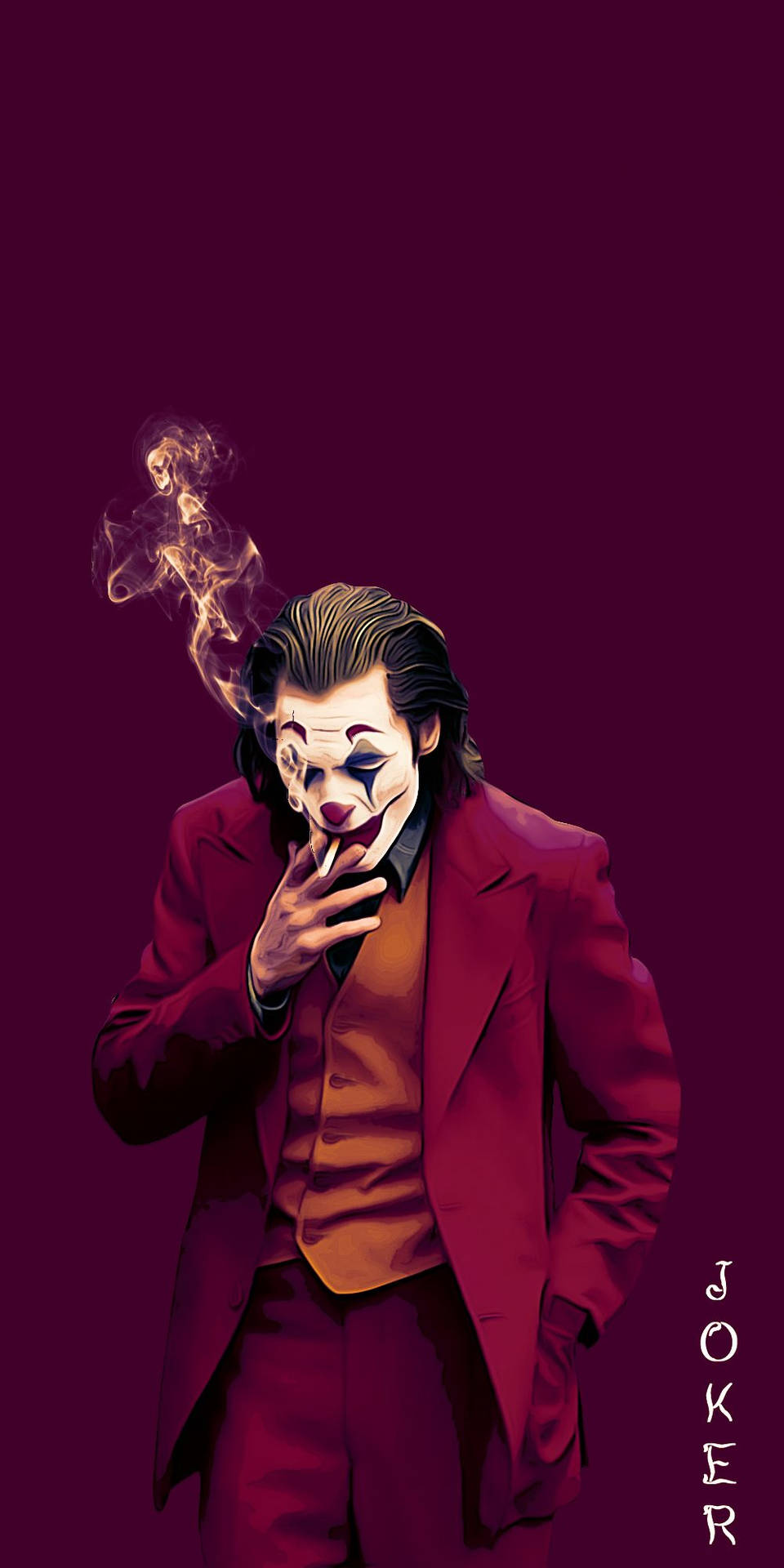 Jokersymboldesign Auf Dem Smartphone Im Ikonischen Roten Anzug Wallpaper