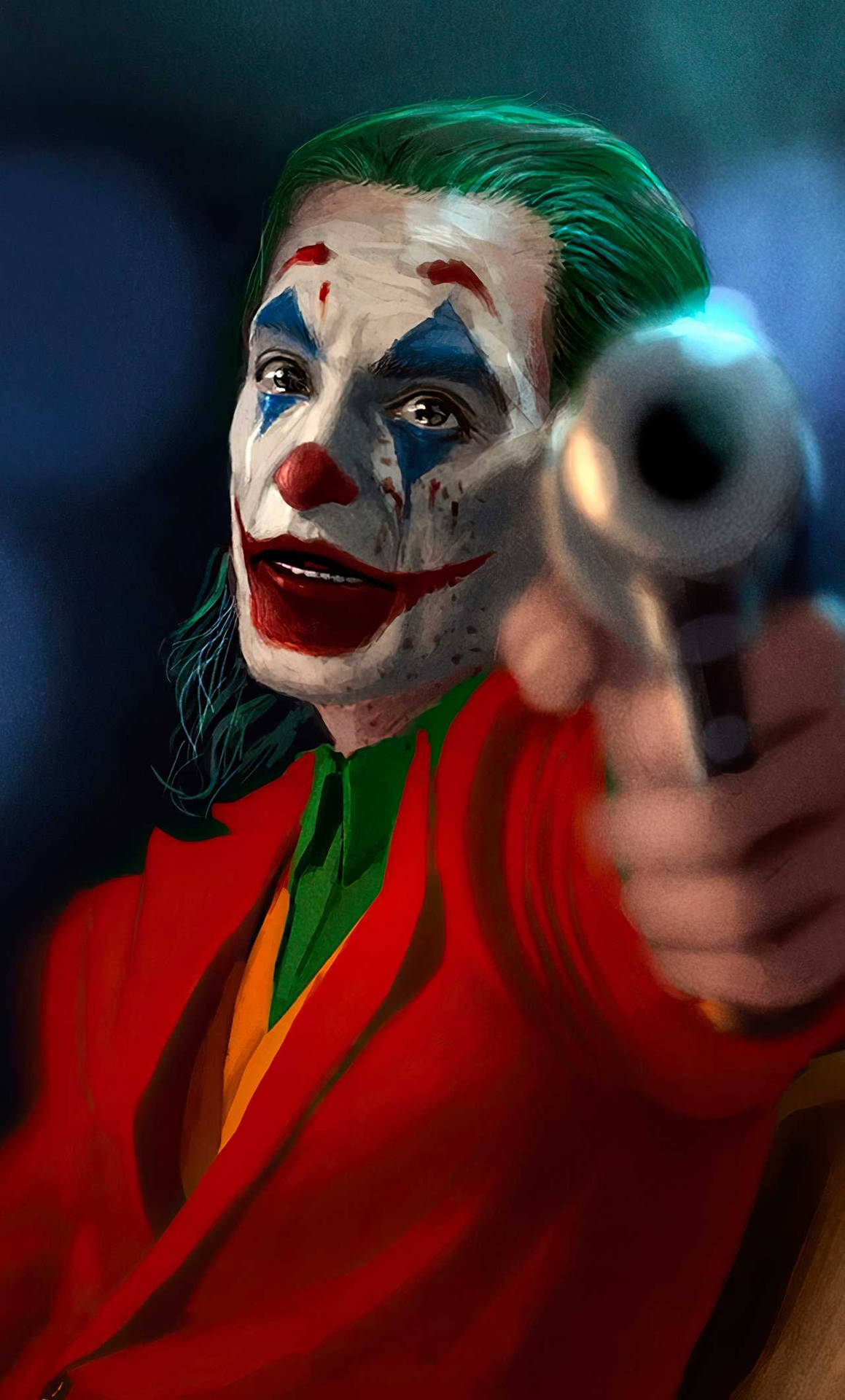 Jokerzeigt Mit Dem Handy Auf Eine Waffe. Wallpaper