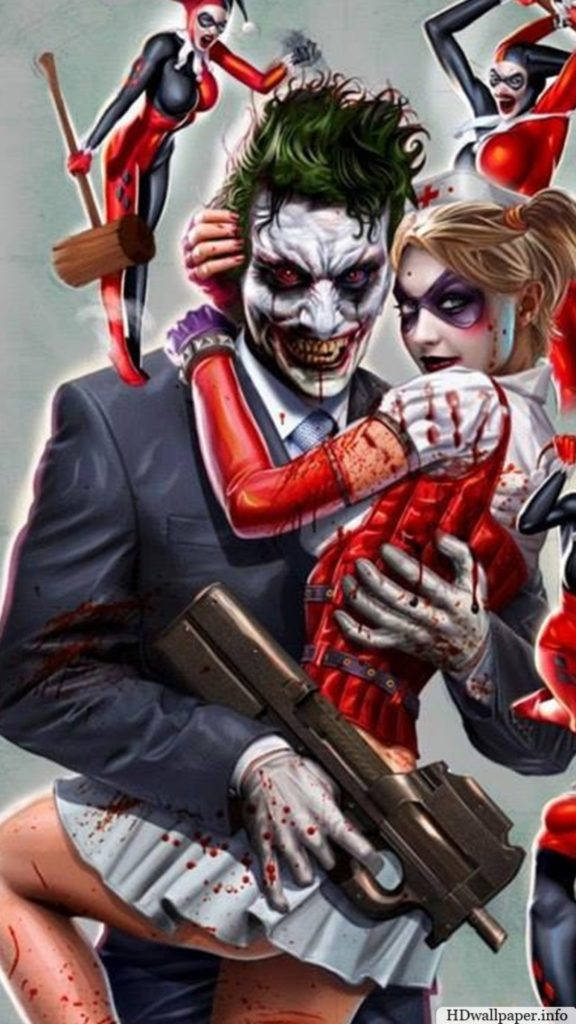 Joker-telefon Med Harley Quinn Wallpaper