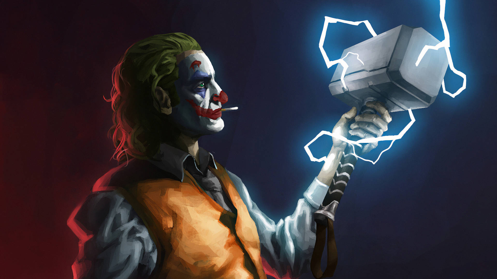 Joker Thor hammer art wallpaper