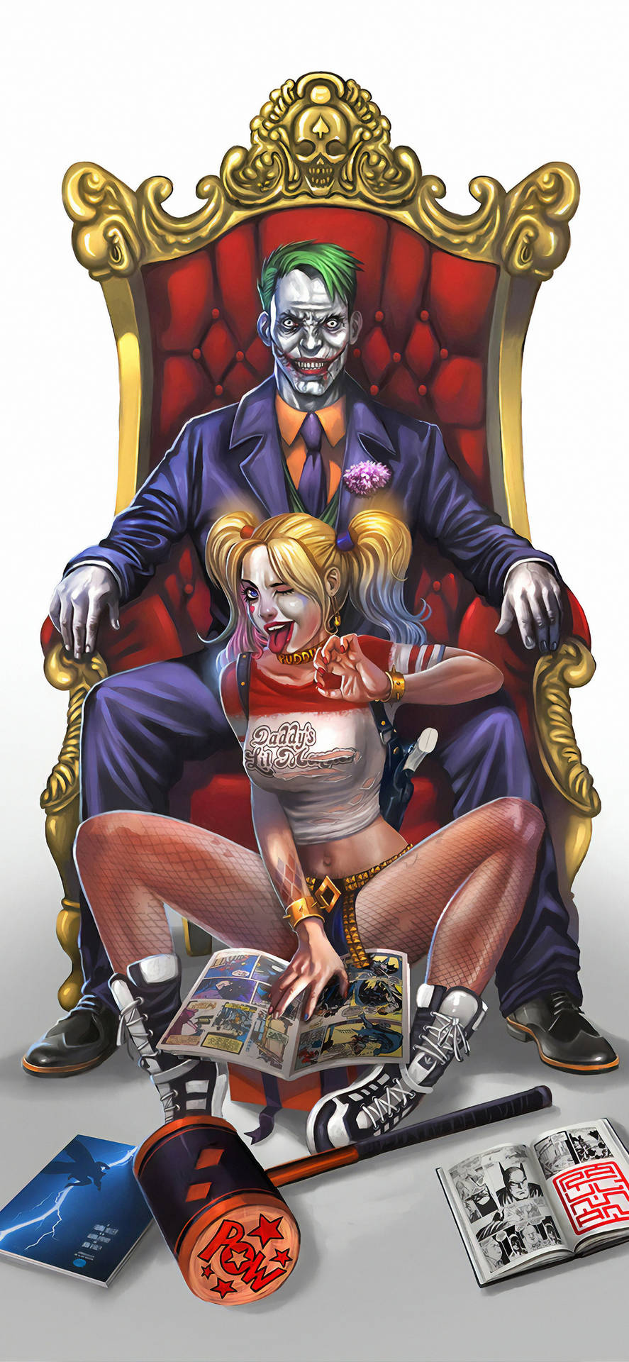 Joker Throne With Harley Quinn Phone Wallpaper