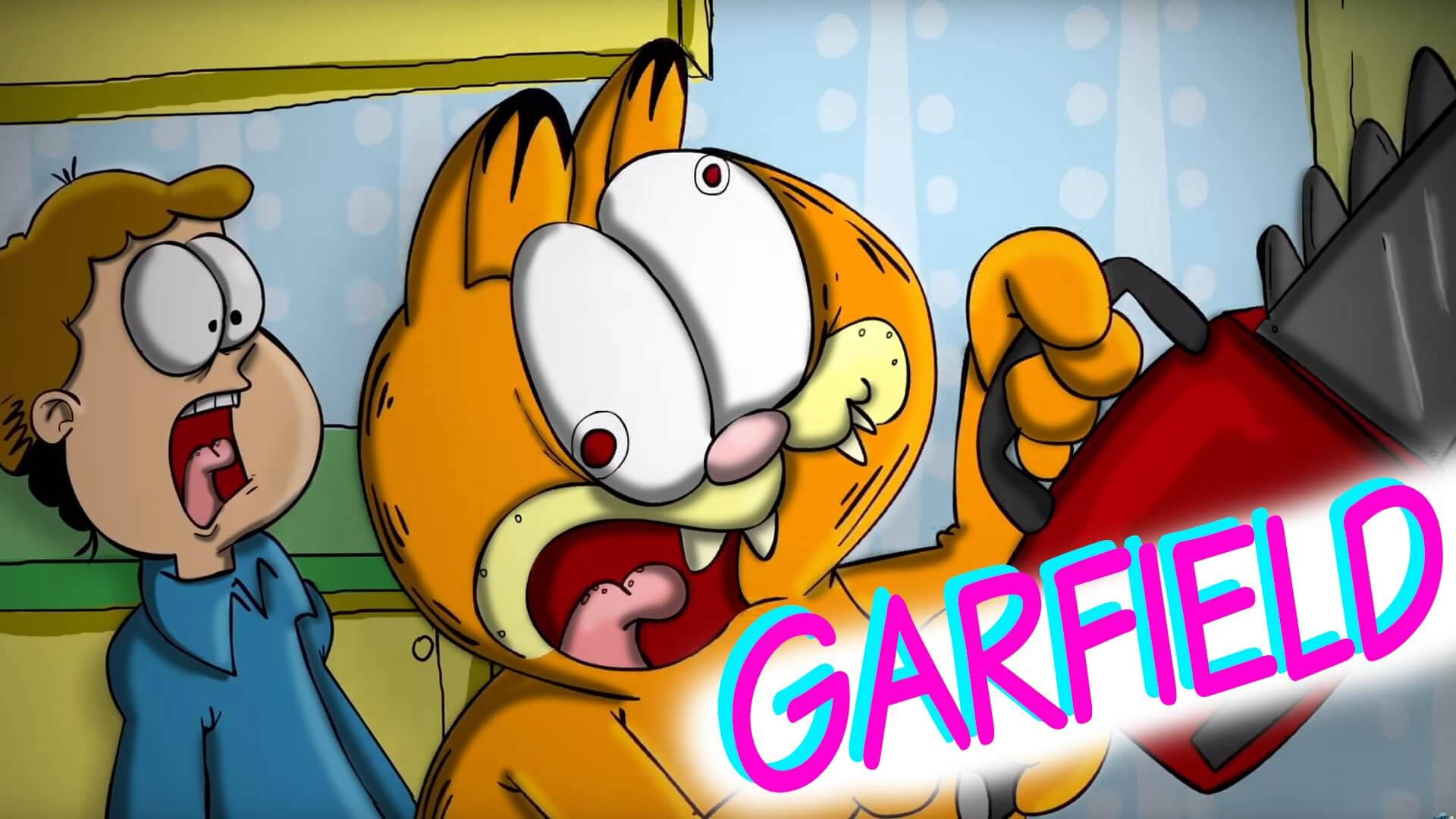 Jon And Garfield With Chainsaw Wallpaper