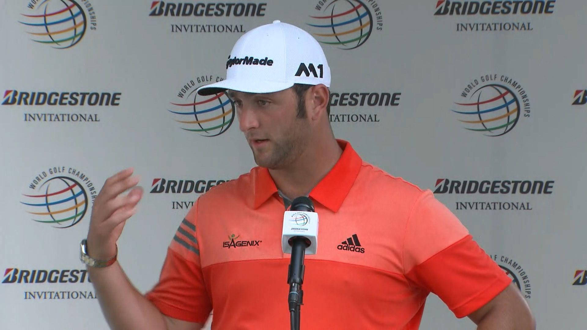 Jon Rahm During A Press Conference Wallpaper