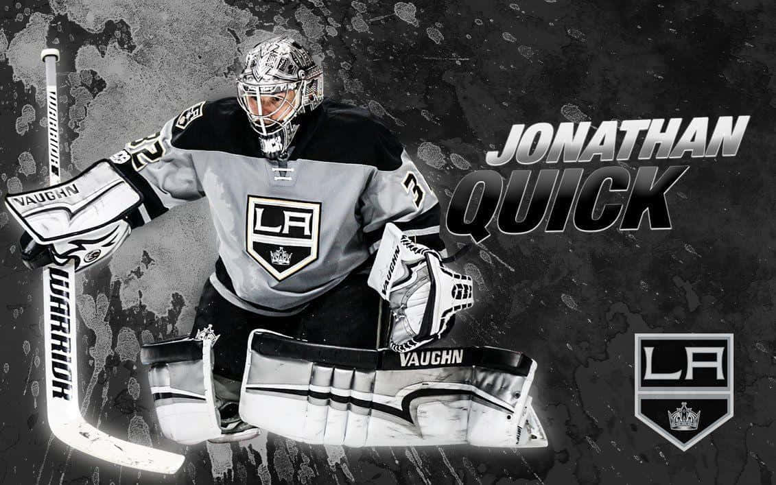 NHL goaltender Jonathan Quick stands in front of the net ready to protect his team. Wallpaper
