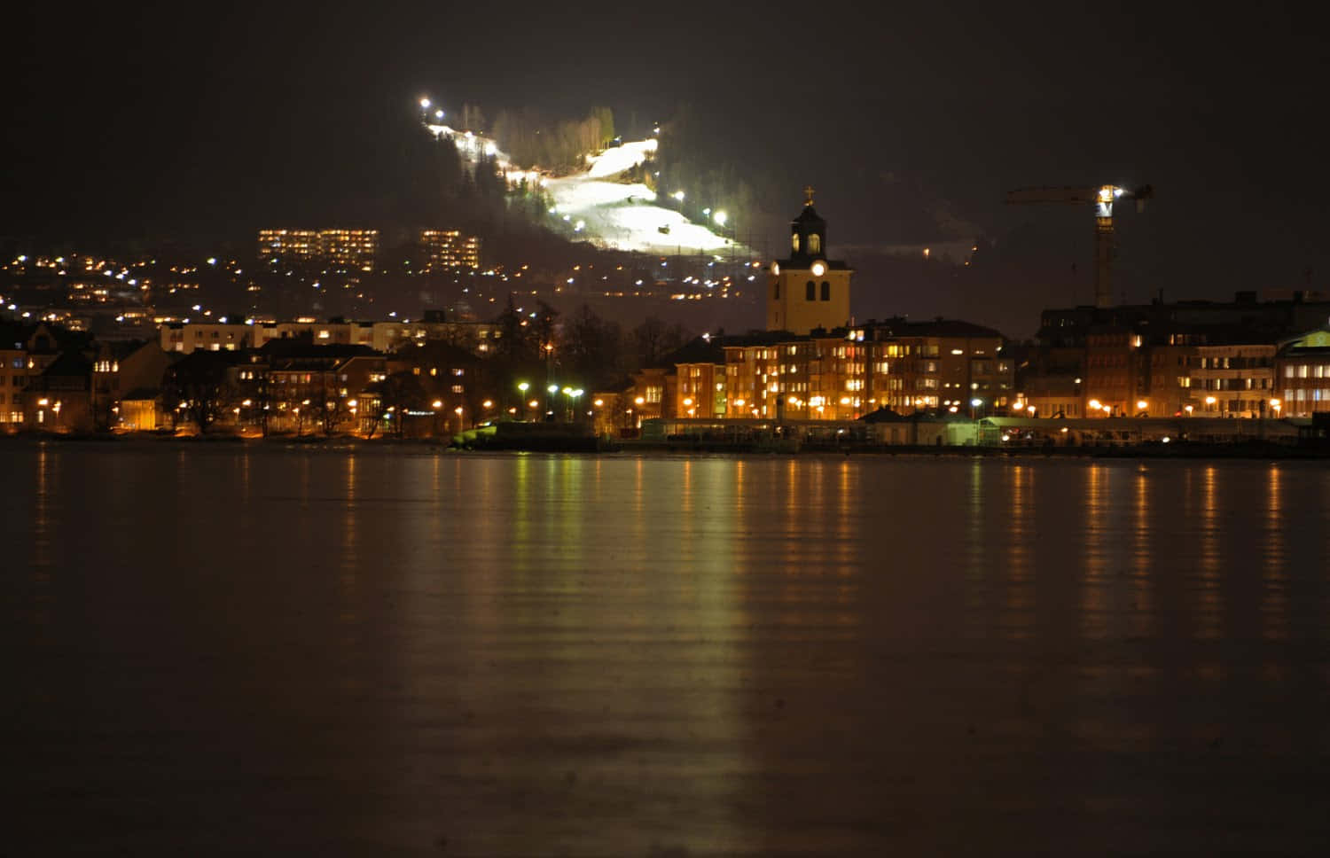 Jönköping Natt Utsikt Over Vättern Sverige Bakgrunnsbildet