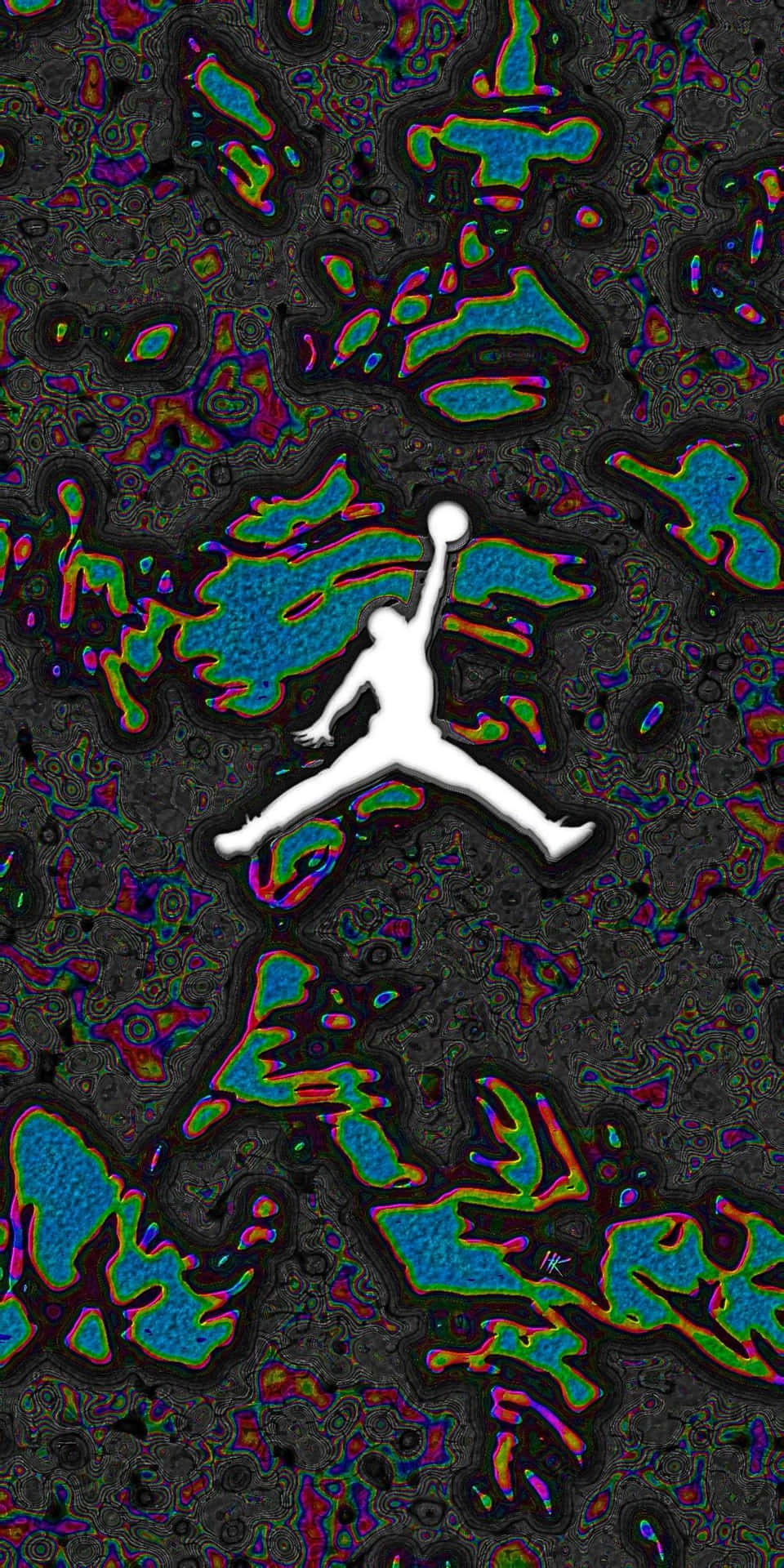 Et sort og hvidt billede af en basketballspiller der springer Wallpaper