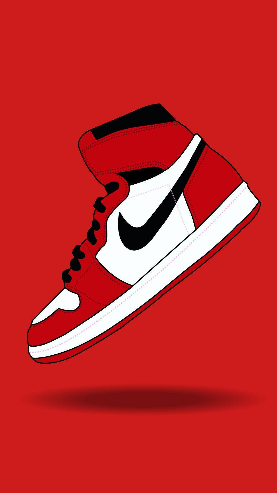 Enröd Och Vit Nike-sneaker På En Röd Bakgrund Wallpaper