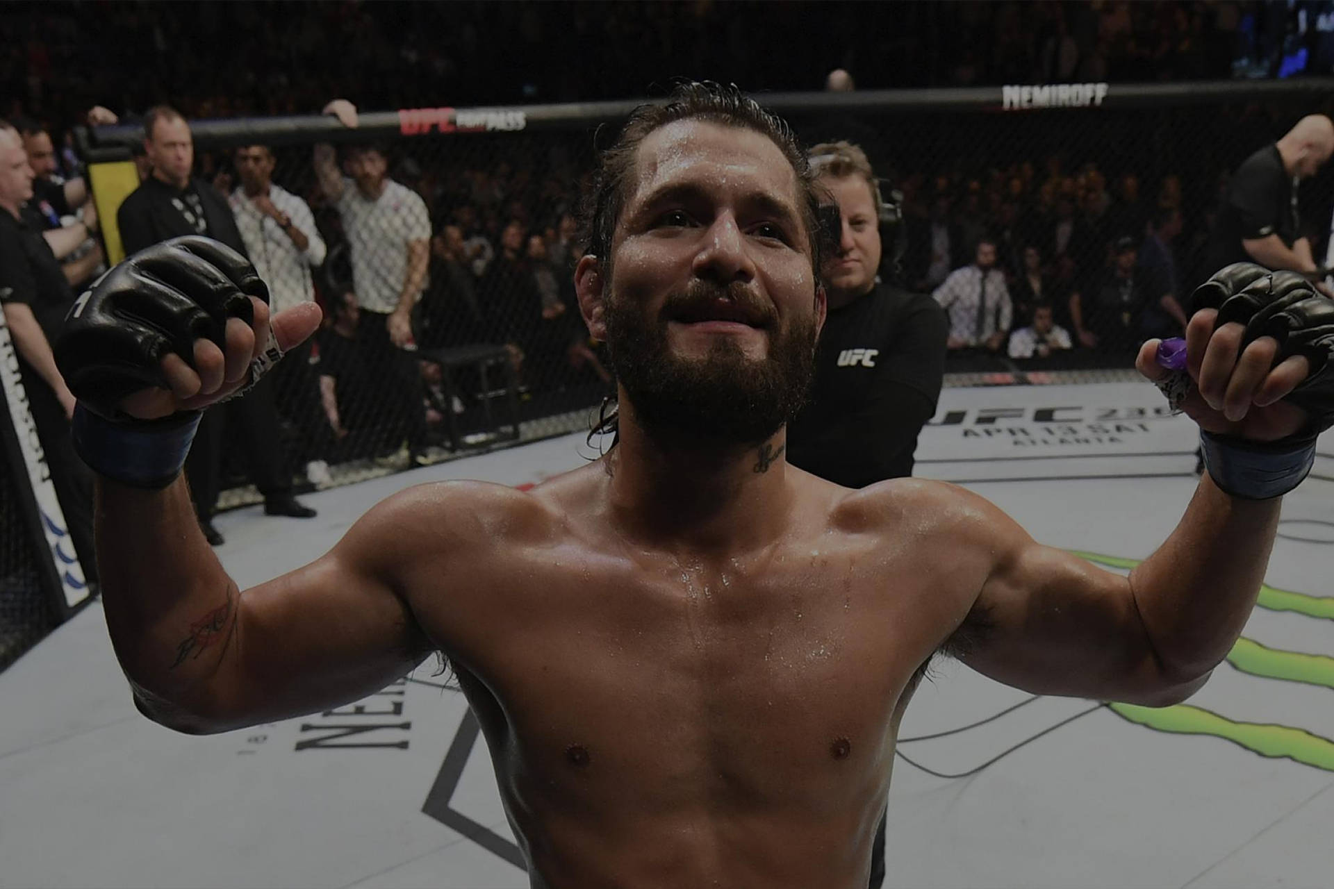 Jorgemasvidal Hands Up - Jorge Masvidal Höjer Händerna (referring To A Computer Or Mobile Wallpaper Featuring A Picture Of Jorge Masvidal With His Hands Up). Wallpaper