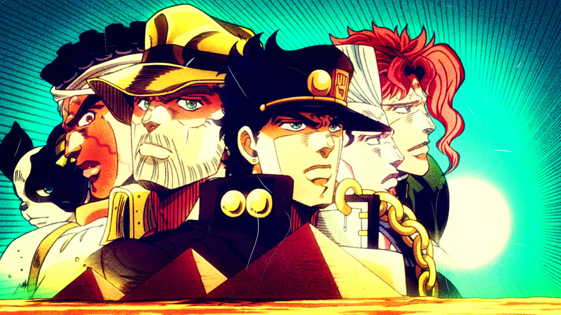 Jotaro Kujo posing confidently in an action-packed scene Wallpaper