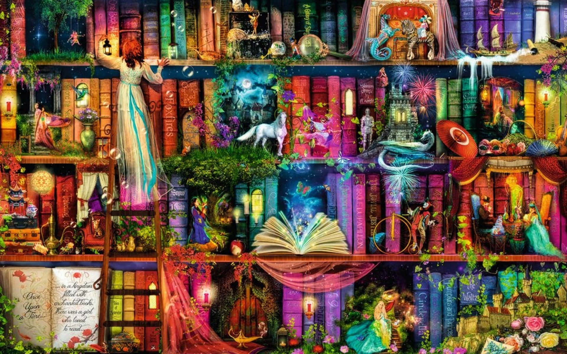 Jovial Fantasy Library Wallpaper
