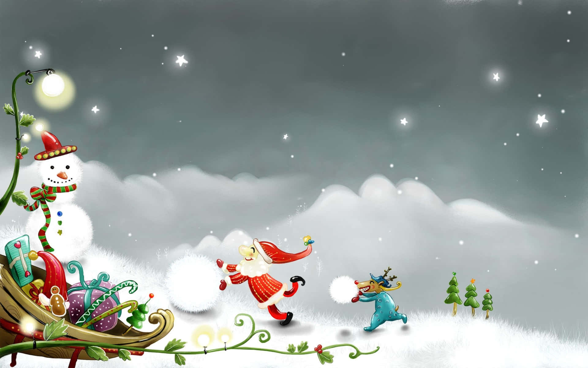 Jovial Santa And Reindeer Art Wallpaper