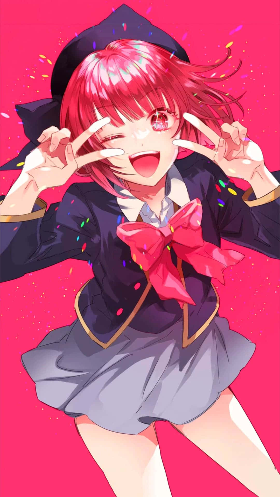 Joyful Anime Girl Peace Sign Wallpaper