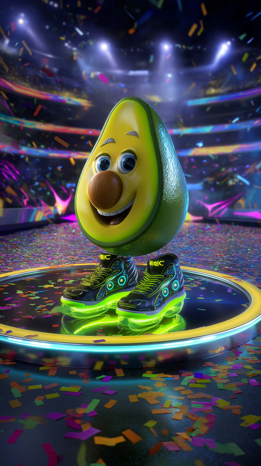 Joyful Avocado Character On A Luminous Stage Wallpaper