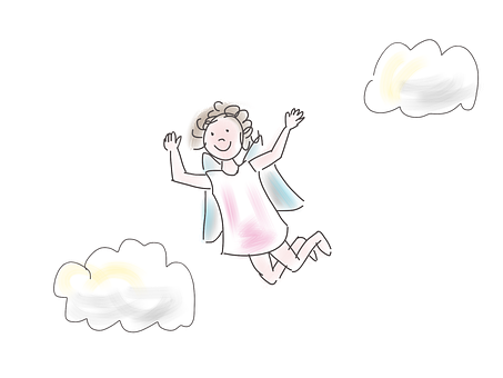 Joyful Cartoon Angel Flying Among Clouds PNG
