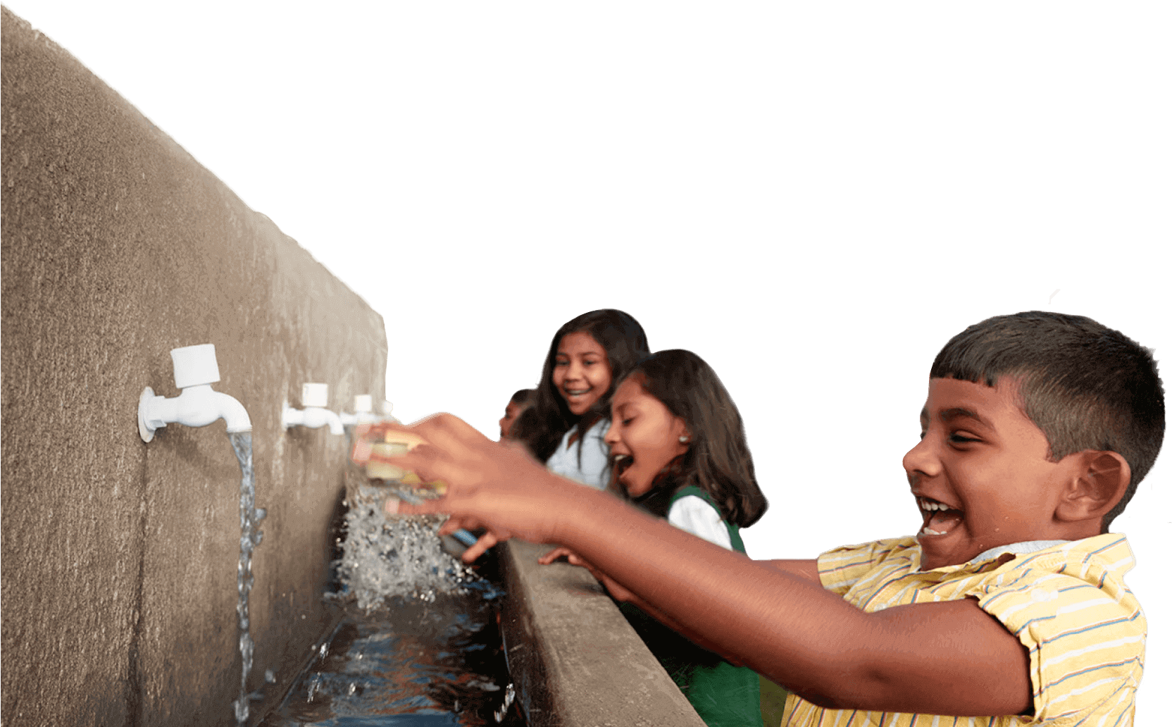 Joyful Children Playing With Water Taps PNG