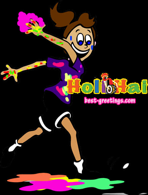 Joyful Holi Celebration Cartoon PNG