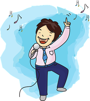 Joyful Karaoke Singer Cartoon PNG
