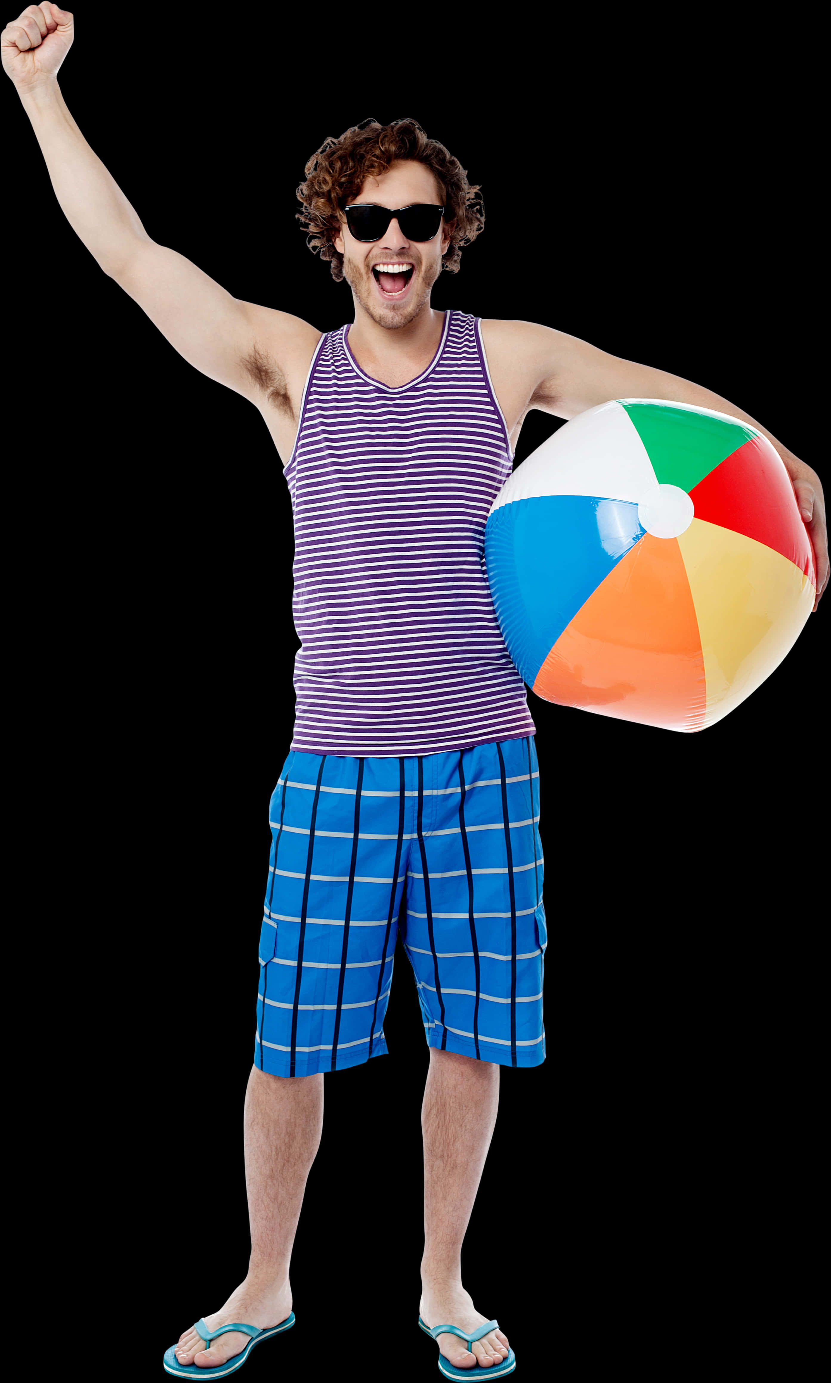 Joyful Man With Beach Ball PNG