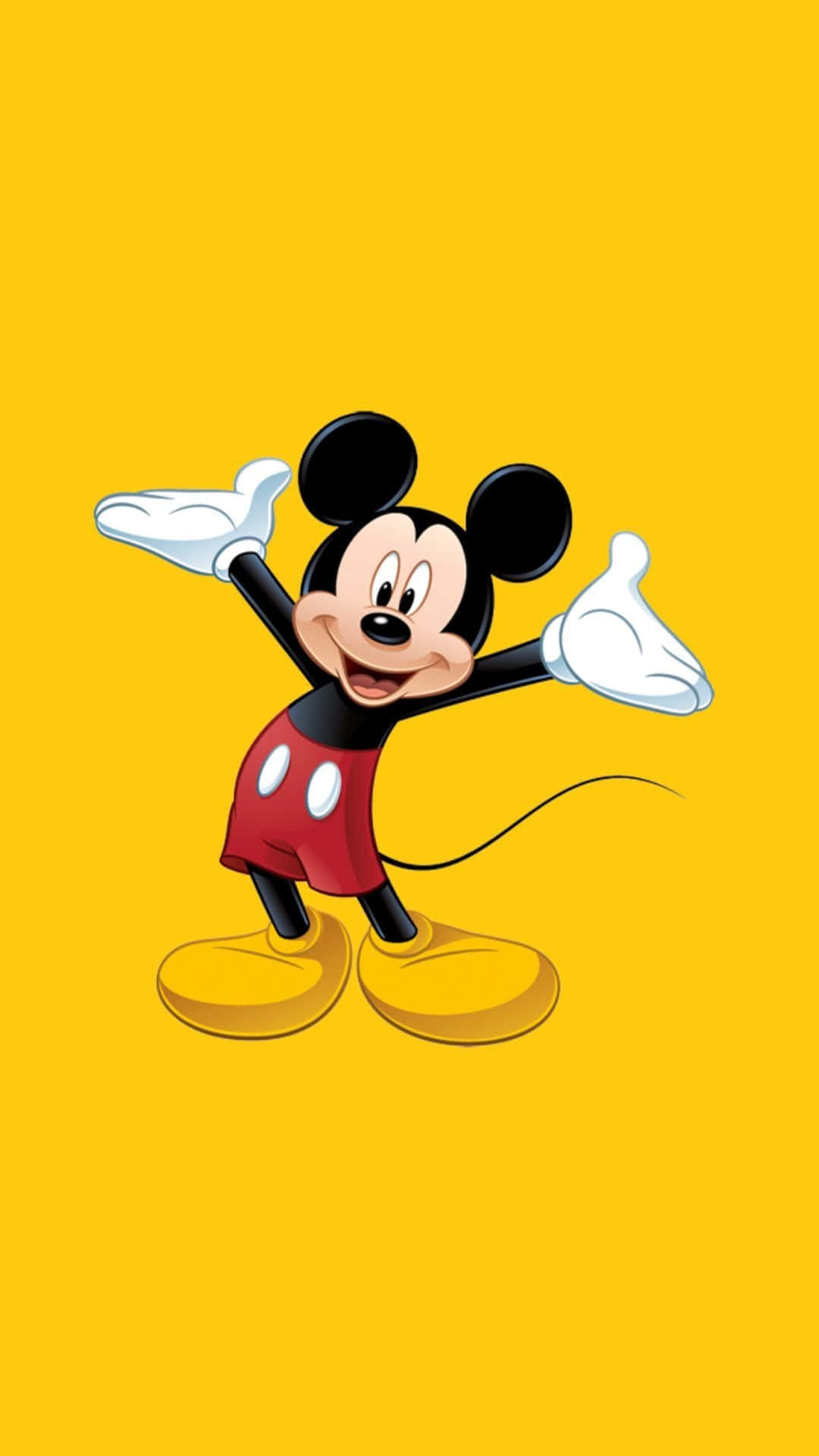 Joyful Mickey Mouse Yellow Background Wallpaper