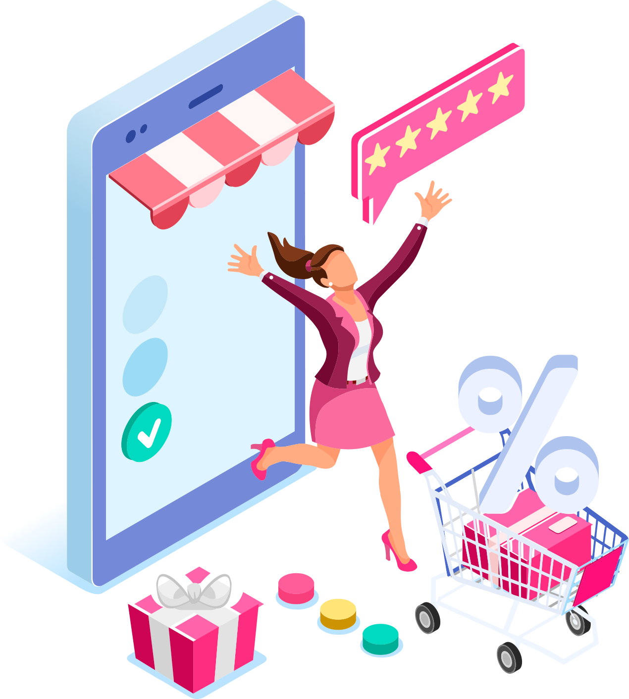 Joyful Online Shopping Experience PNG