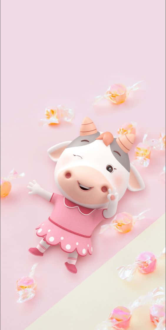 Joyful Pink Cow Candy Dreams Wallpaper